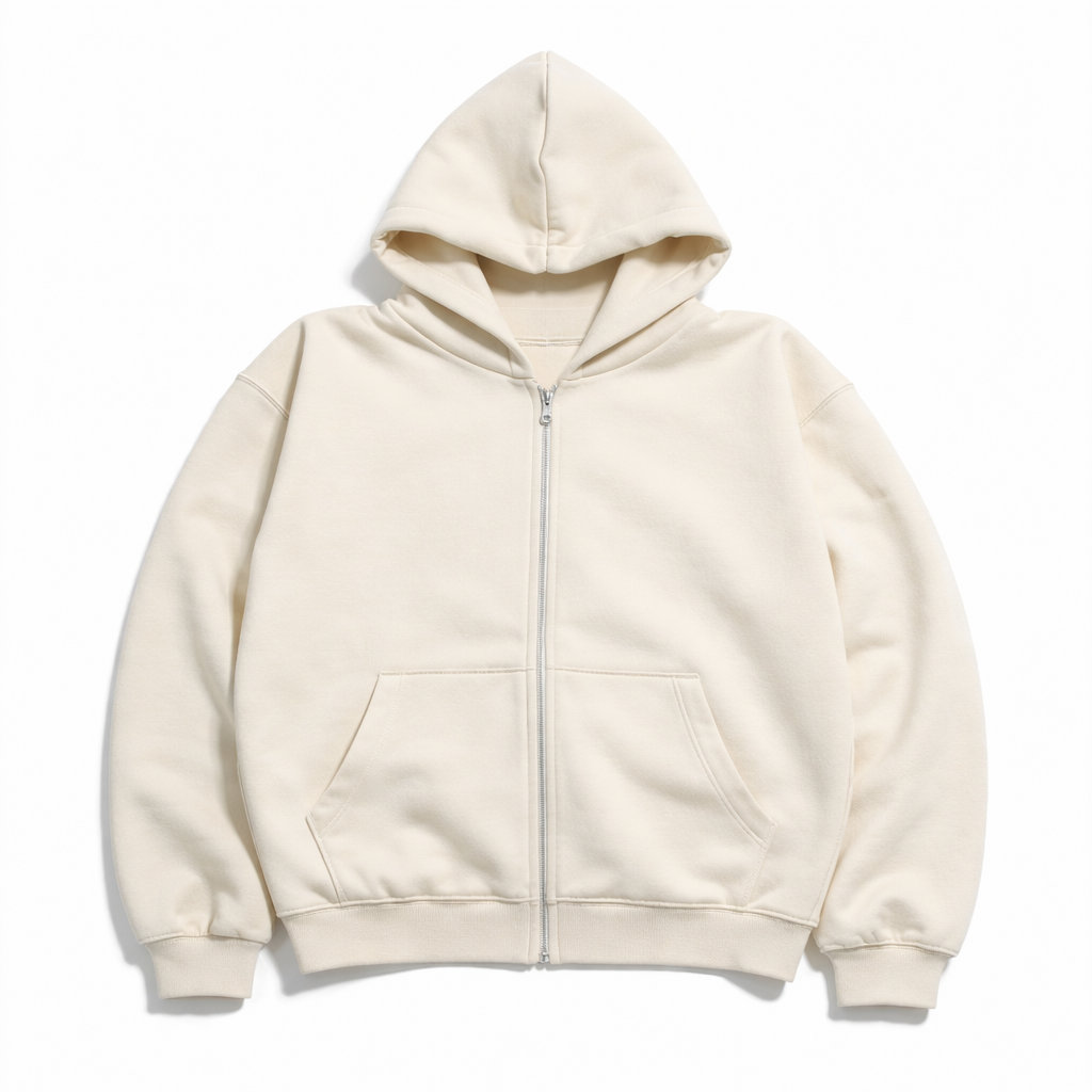 Milk Zip Hoodie 02. 500 gsm.