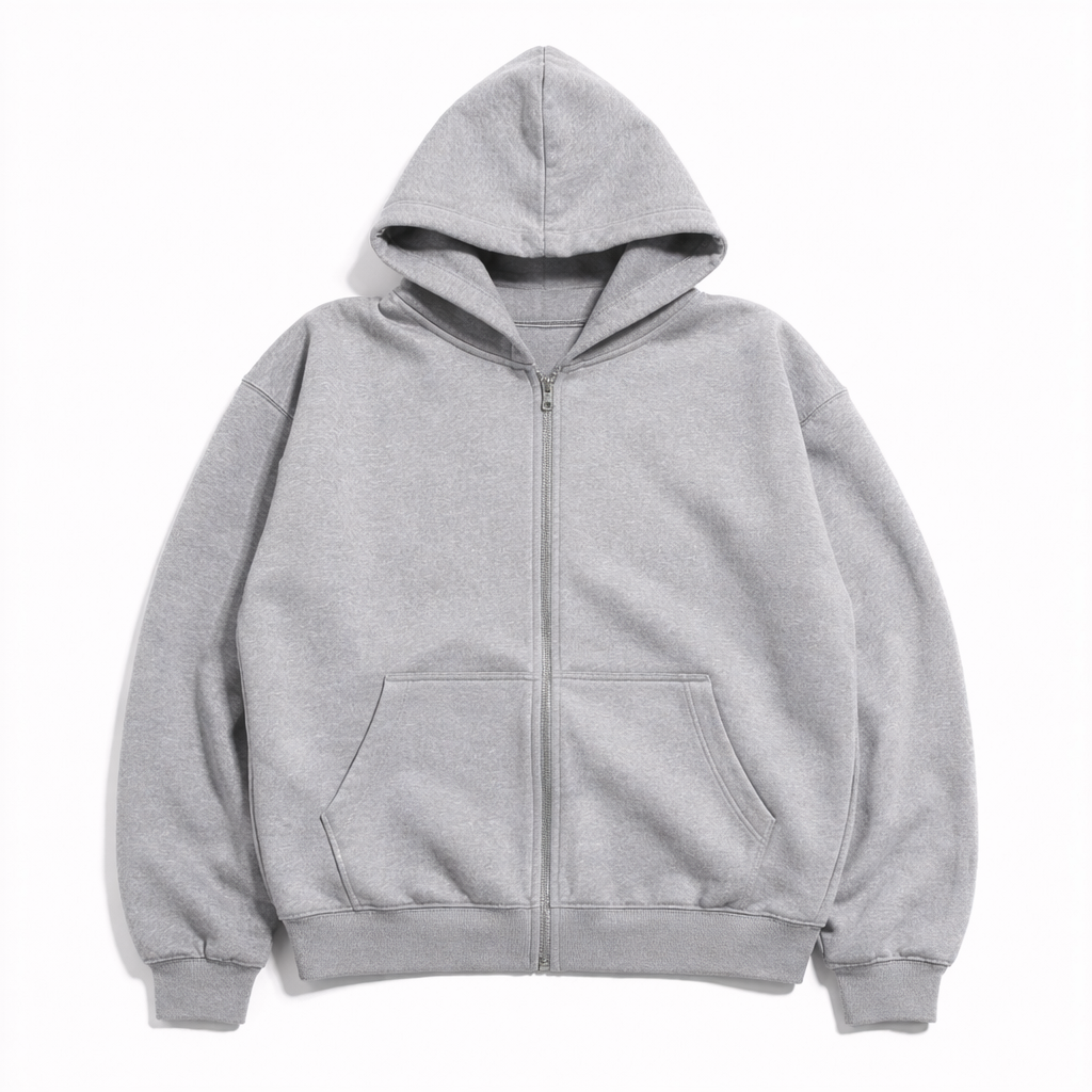 Grey Zip Hoodie 02. 500 gsm.