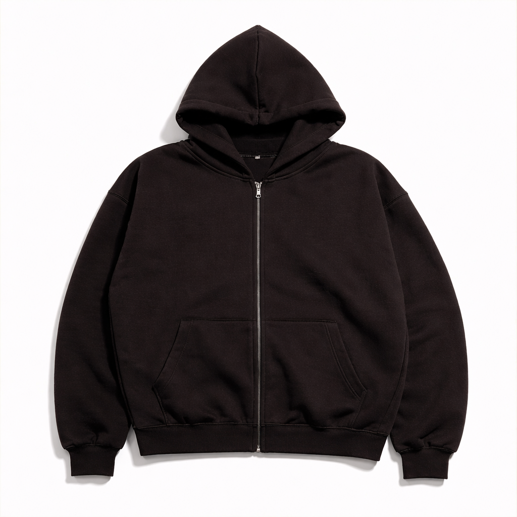 Dark Brown Zip Hoodie 02. 330 gsm.