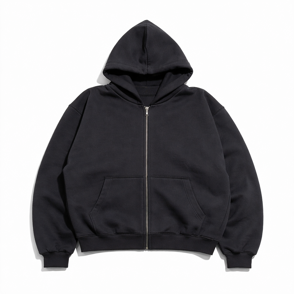 Black Zip Hoodie 02. 330 gsm.