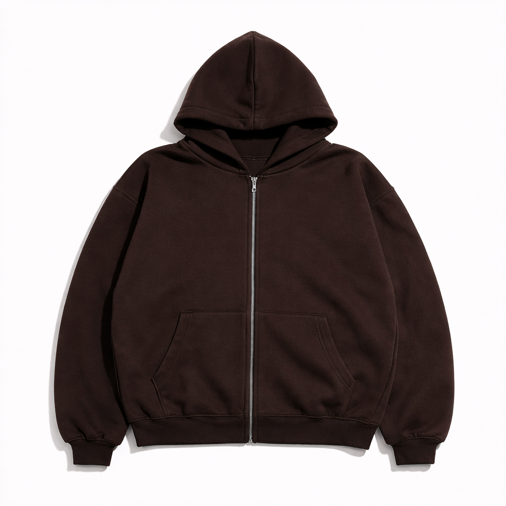 Dark Brown Zip Hoodie 02. 500 gsm.